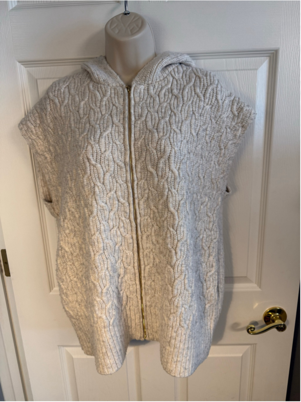 Marc New York Cable Knit Zip Front Hooded Vest - Heather Oatmeal, Size S